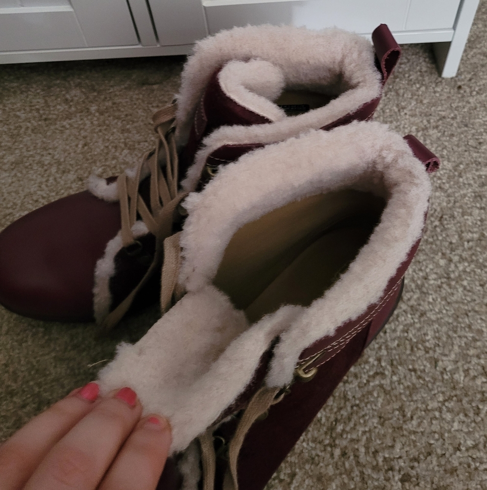 Women's Spenco Burgundy Boots with Fur Details, Size 7.5 - Picture 5 of 9